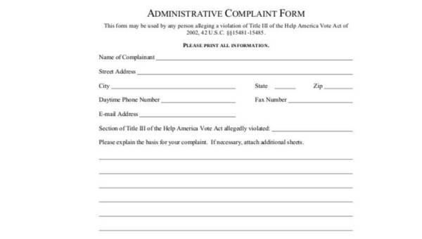  sample administrative complaint forms