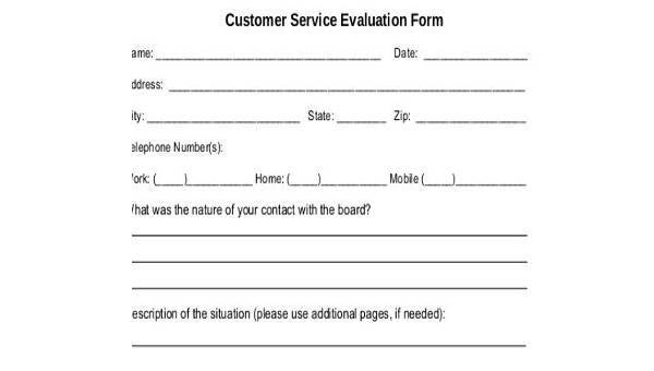  sample customer evaluation forms