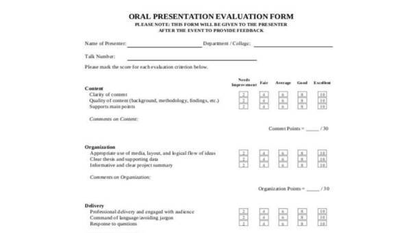  sample oral presentation evaluation forms
