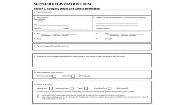  sample supplier registration forms
