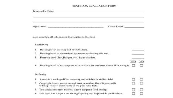  sample textbook evaluation forms