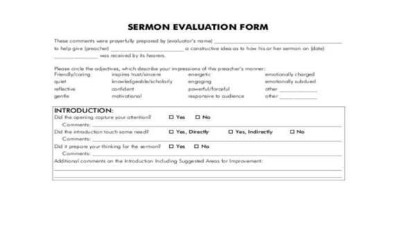  sermon evaluation form samples