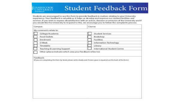  student feedback form samples