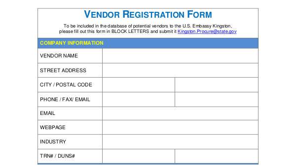  vendor registration form samples