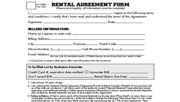 rental agreement form samples