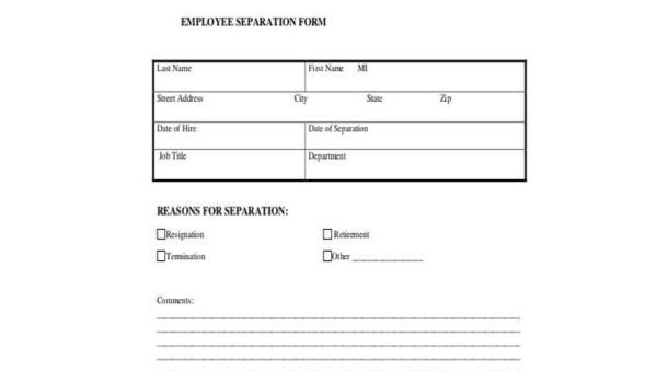  sample employment separation forms