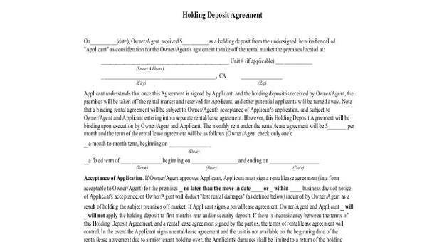  sample holding deposit agreement forms