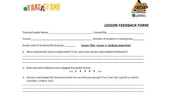  sample lesson feedback forms