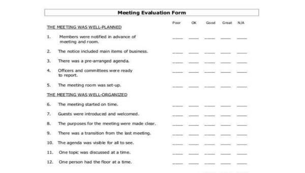  sample meeting evaluation forms