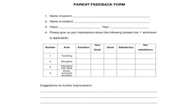 Sample Parent Feedback Forms 8 Free Documents In Word PDF