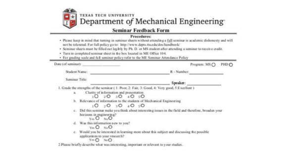  sample seminar feedback forms