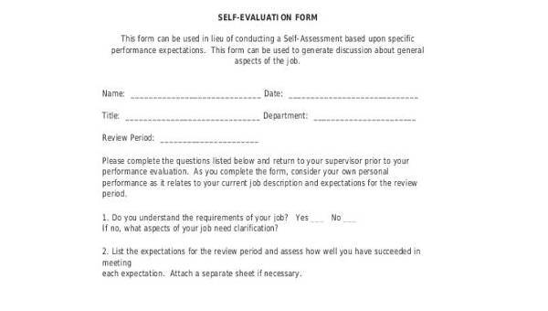  self evaluation sample forms