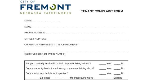  tenant complaint form samples