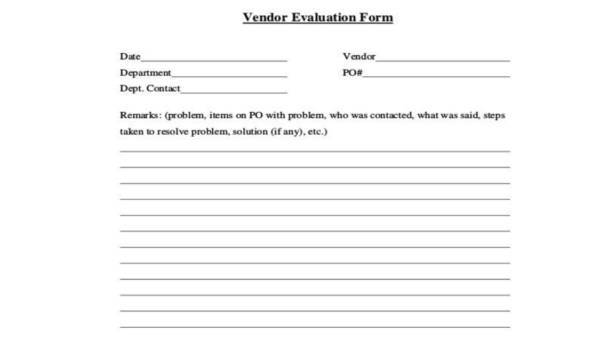 8 Vendor Evaluation Form Samples Free Sample Example