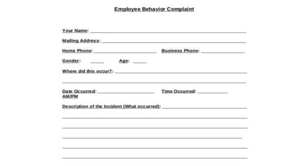  employee complaint form samples