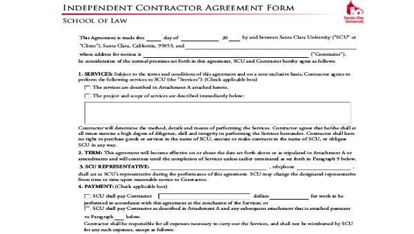  independent contractor agreement form samples