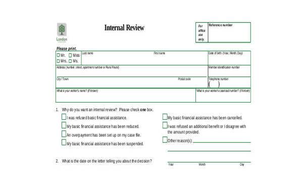  sample internal review forms