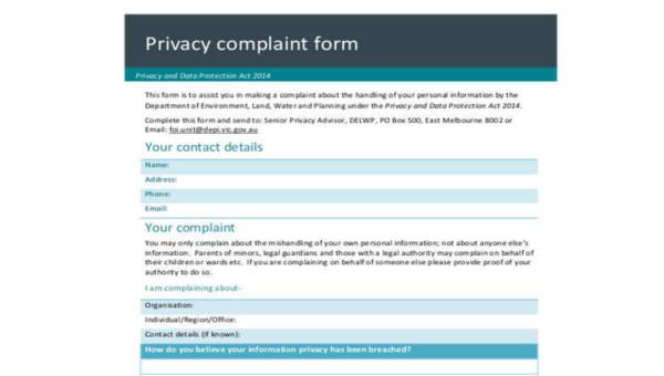  sample privacy complaint forms