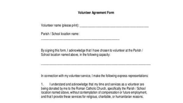  sample volunteer agreement forms