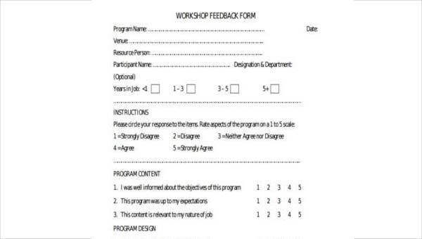  workshop feedback form samples