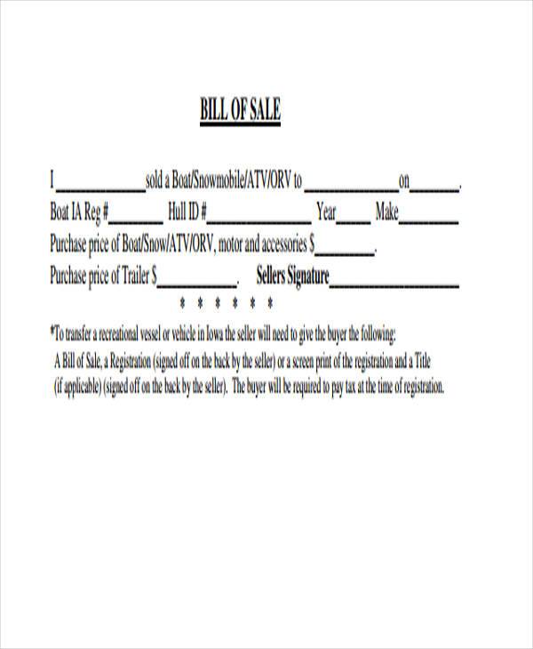 atv bill of sale form sample