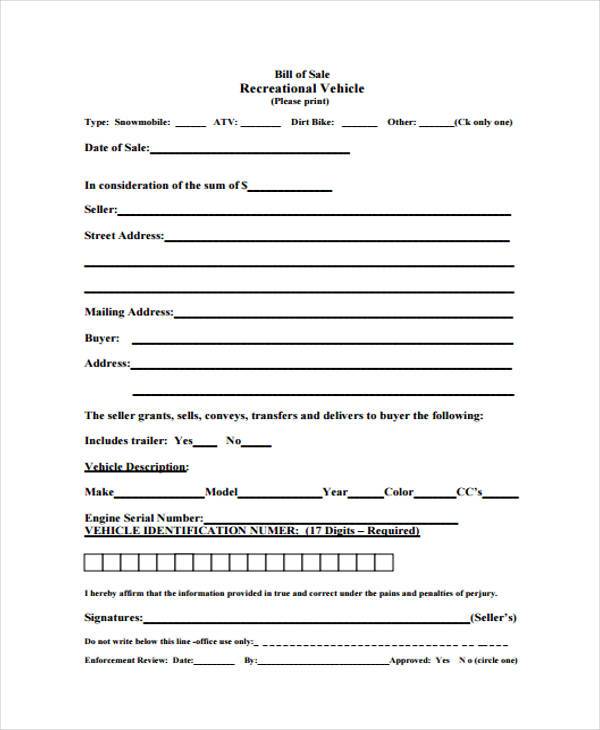 atv bill of sale form in pdf