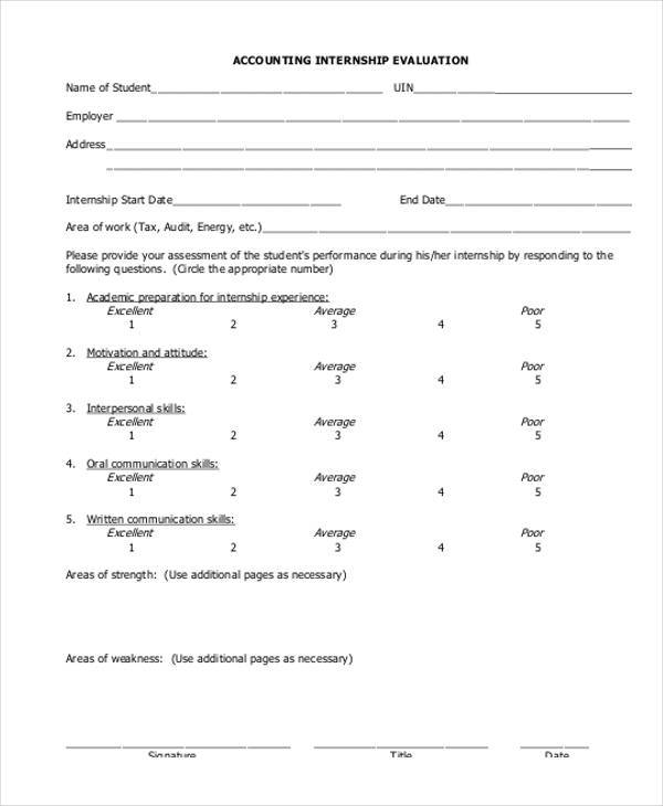 accounting internship evaluation form