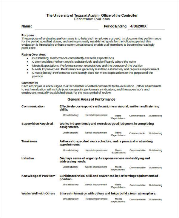 accounting performance evaluation form