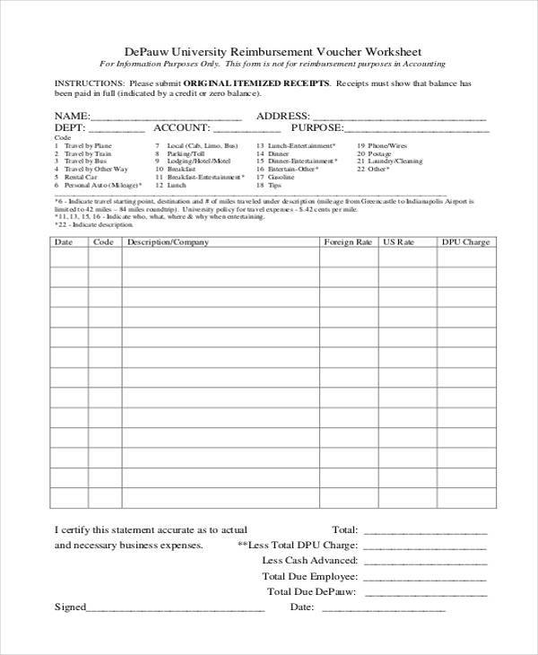 accounting reimbursement voucher worksheet form