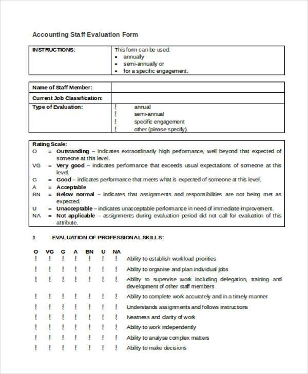 accounting staff evaluation form