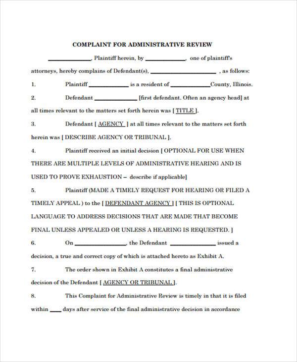 administrative review complaint form