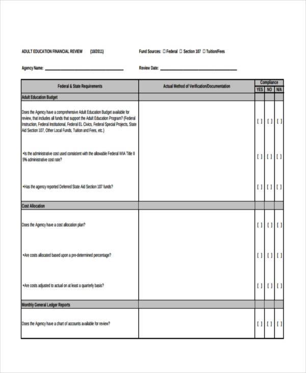adult financial review form