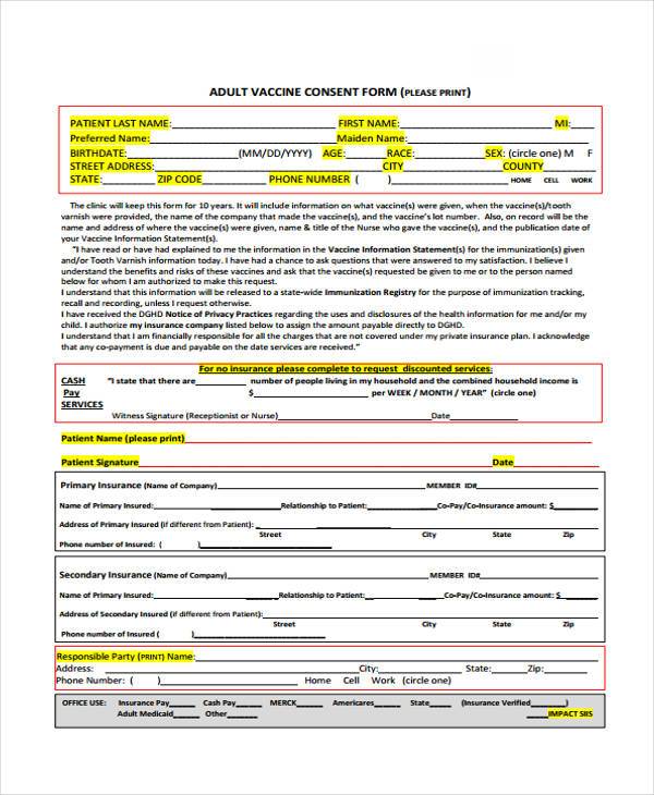 adult vaccine consent form