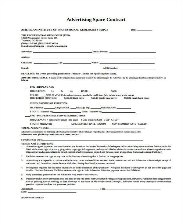 FREE 12+ Advertising Contract Form Samples, PDF, MS Word, Google Docs
