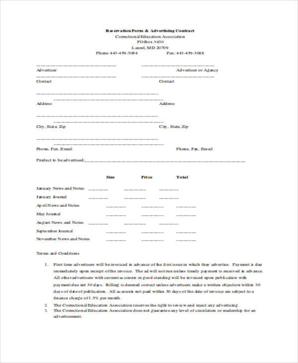 advertising contract form in doc