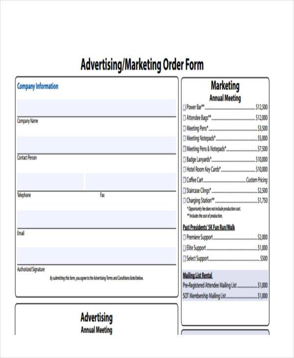 advertising marketing order proposal form