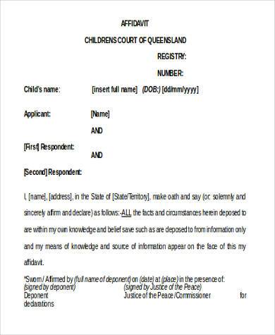 Affidavit Form Template Affidavit Form Template