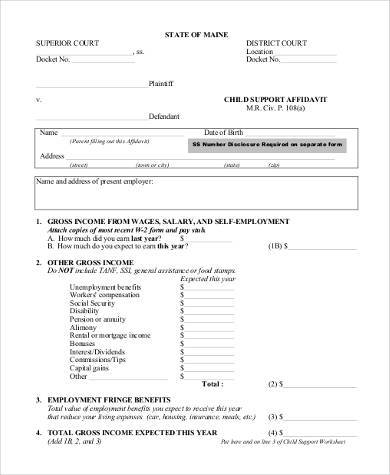 affidavit of child support form