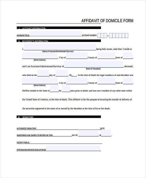 affidavit of domicile form pdf
