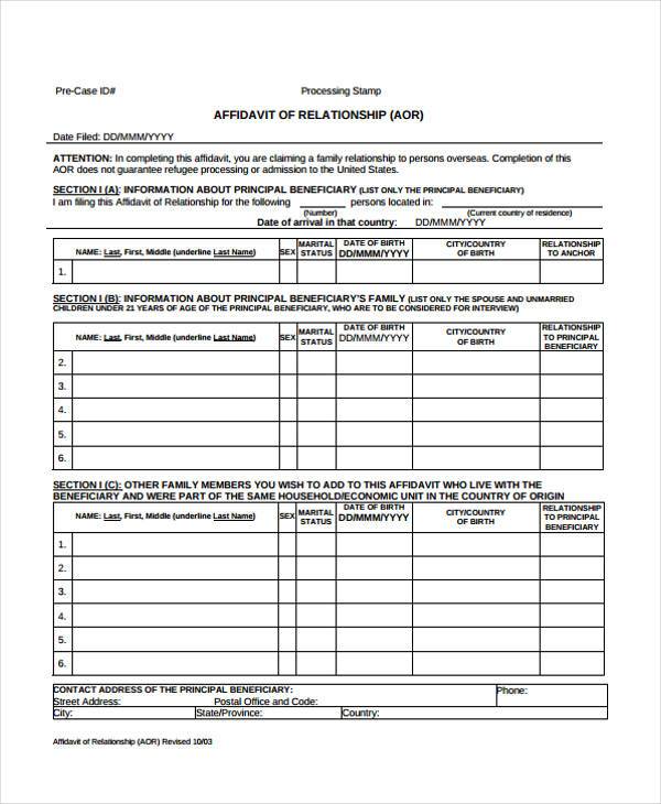 affidavit of family relationship