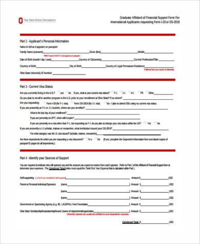 affidavit of financial support form sample