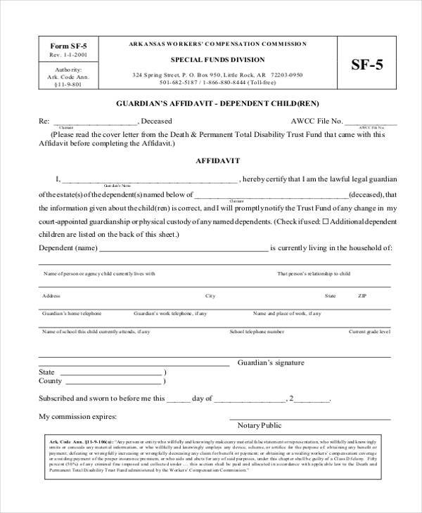 affidavit of guardianship form example