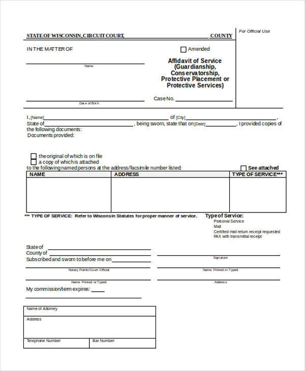 affidavit of guardianship form in doc