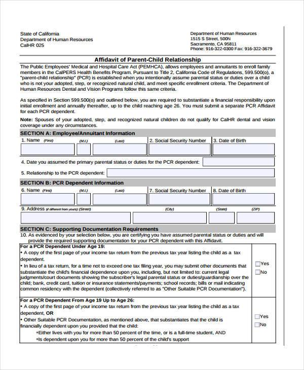 FREE 8+ Sample Relationship Affidavit Forms in PDF | MS Word