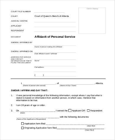 affidavit of personal service form
