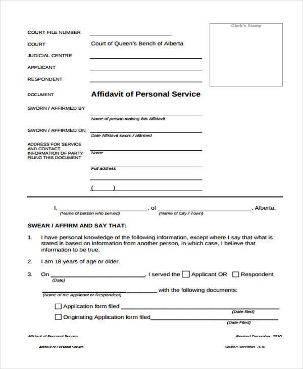 affidavit of personal service form1