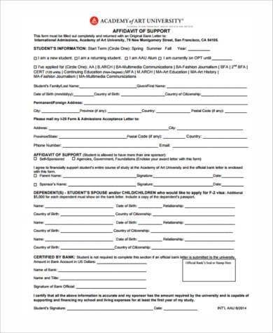 affidavit of support form example