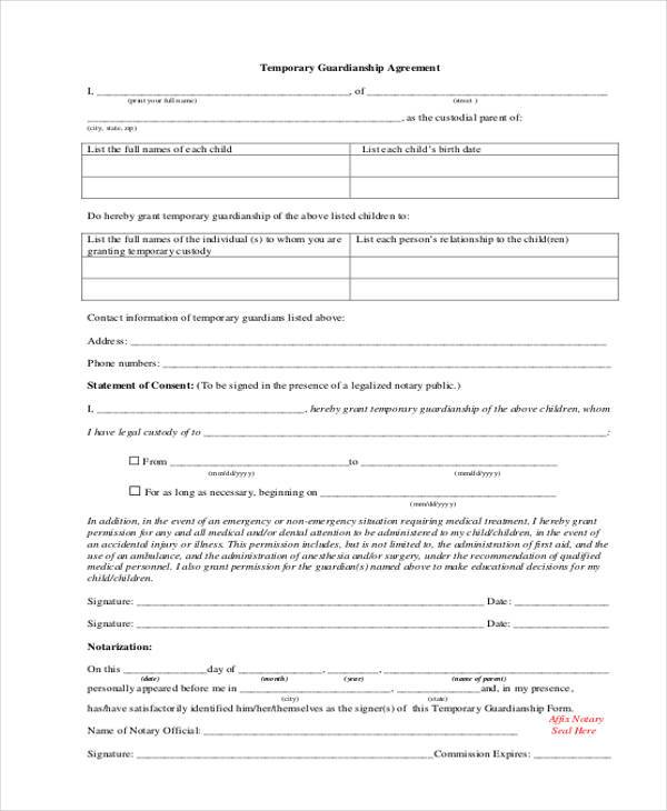 affidavit of temporary guardianship form