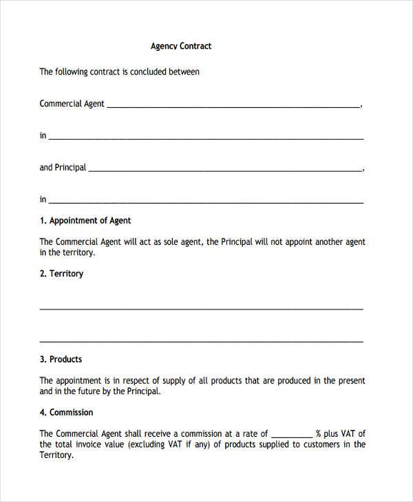 agency contract form sample