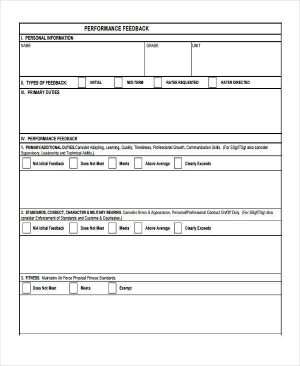 FREE 8+ Sample Air Force Feedback Forms in PDF | MS Word